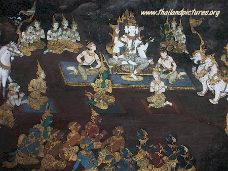 A buddha painting at the temple wall.